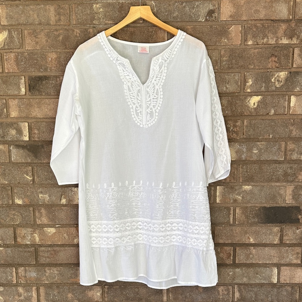Elegant White Embroidered Tunic Top